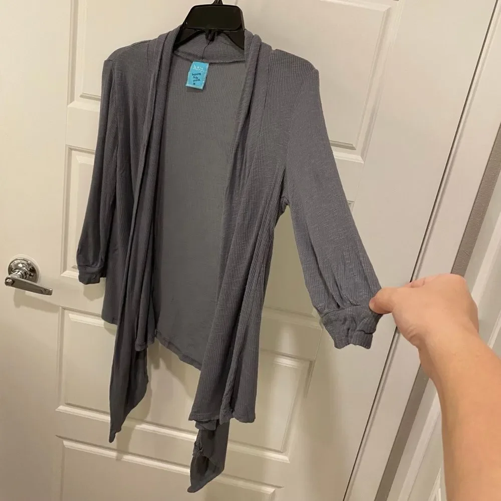 H.I.P Gray Waffle Knit Asymmetrical Open Front Tie Layering Cardigan Medium